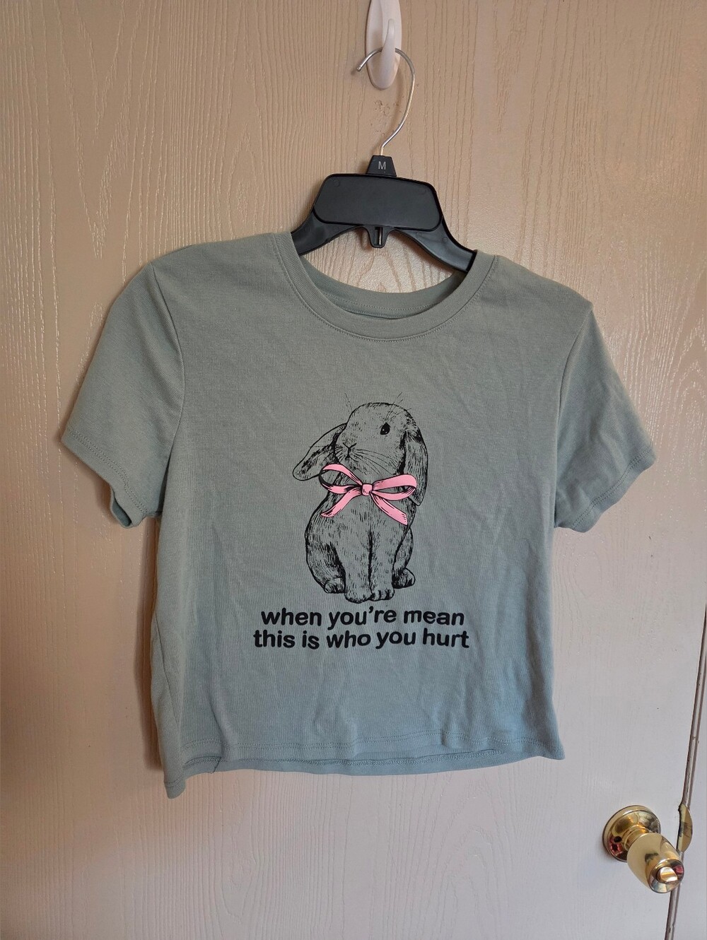 Doe Sage Green Bunny Cropped Baby Tee Womens Size XXL